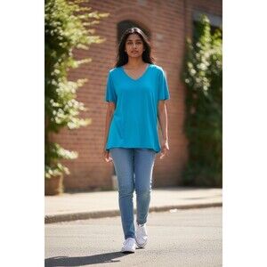 Additions by Chico's Cotton V-Neck Short Sleeve T-Shirt Size 3 Blue NWT